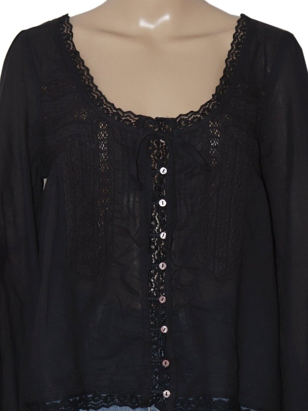 Free People Forevermore Long-Sleeve Blouse Top Lace Black XS - Picture 4 of 6